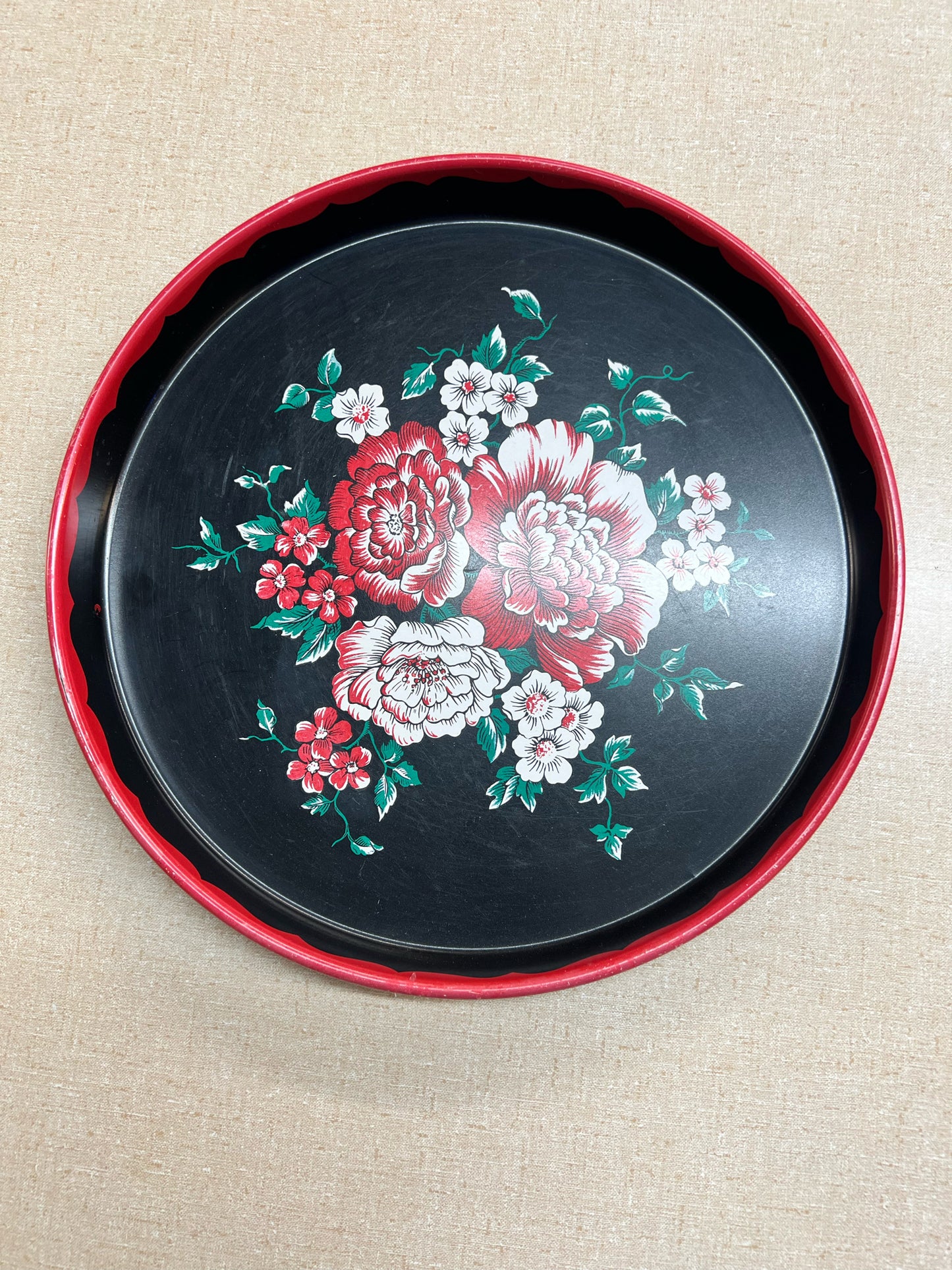 Vintage floral round serving tray