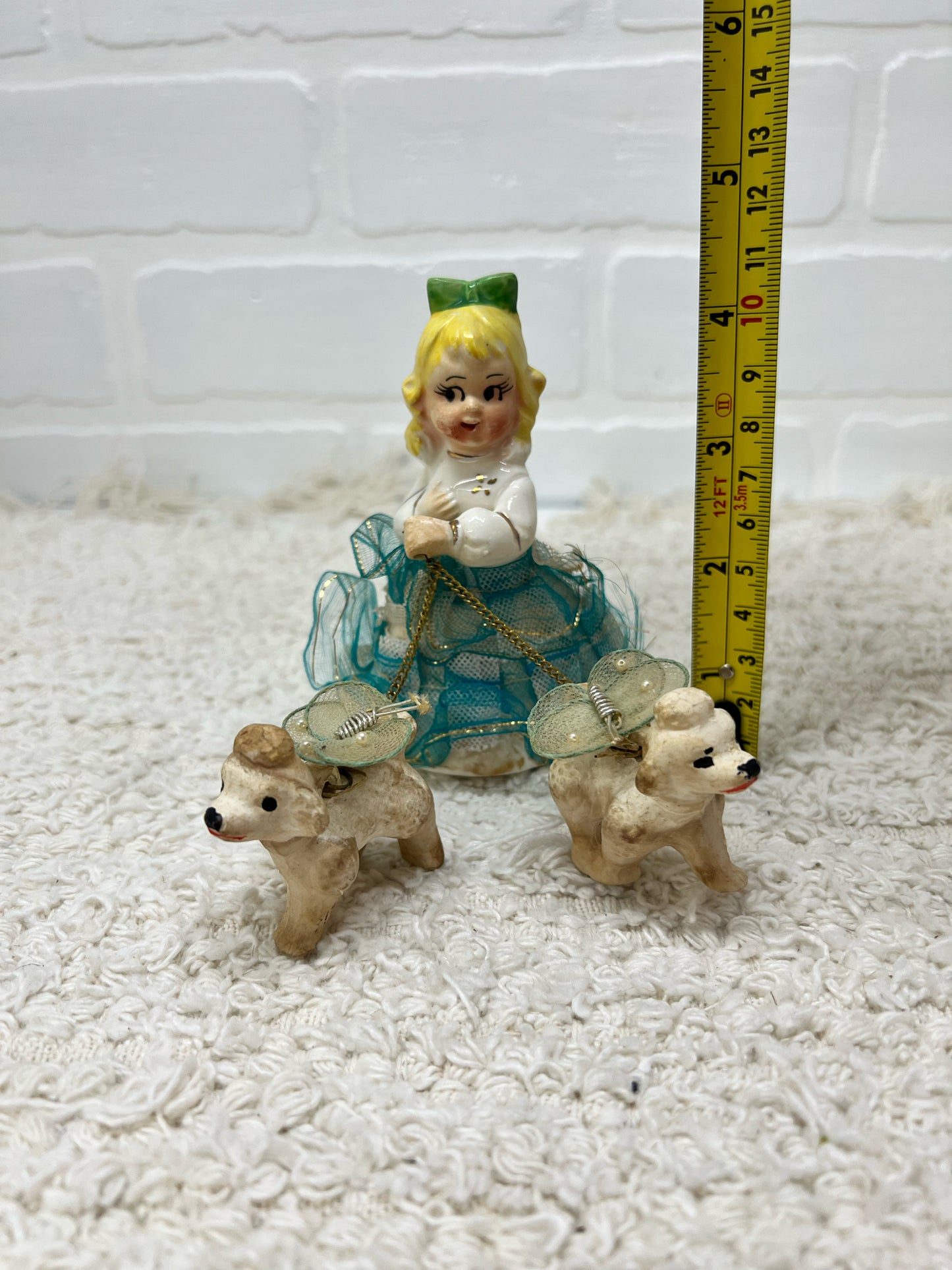 Vintage figurine- girl walking two fairy poodles