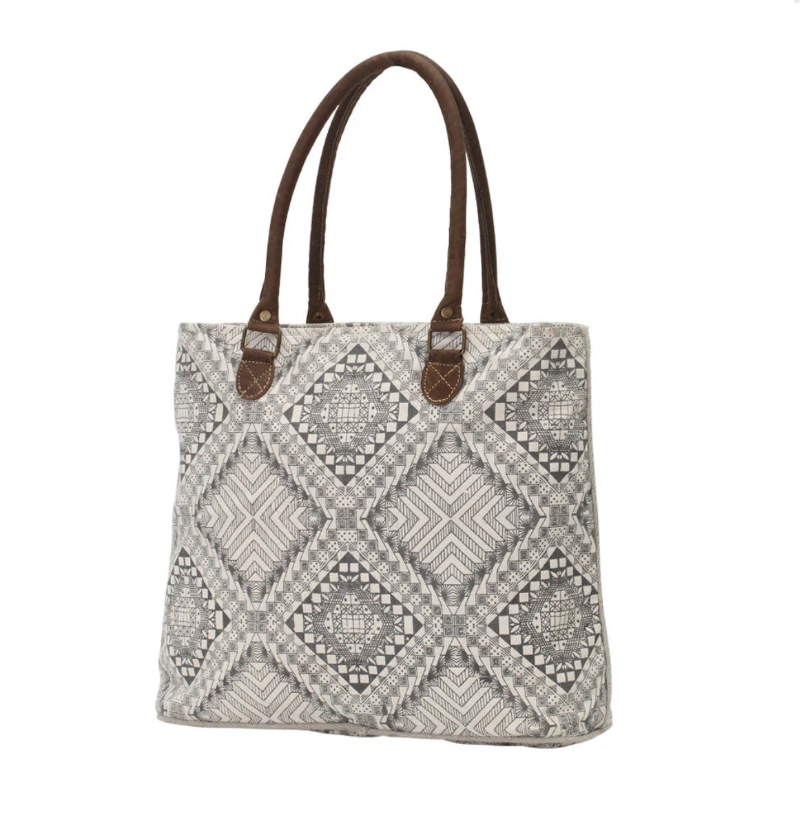 Myra Bag Artisan Canvas Tote Bag – Women’s Large Canvas & Genuine Leather Handbag with Zipper Top, 18"x13", Everyday Work & Travel Tote