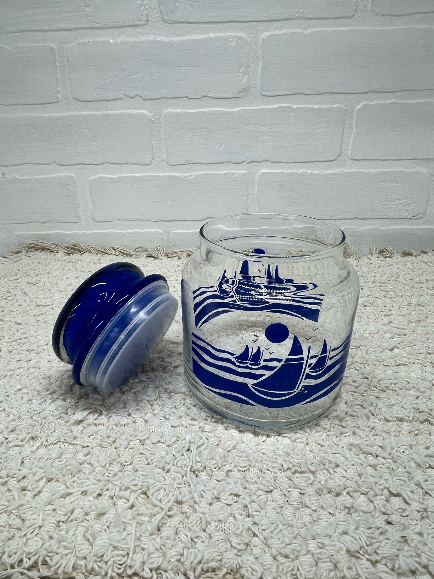 Vintage 80's sailboats stoppered jar