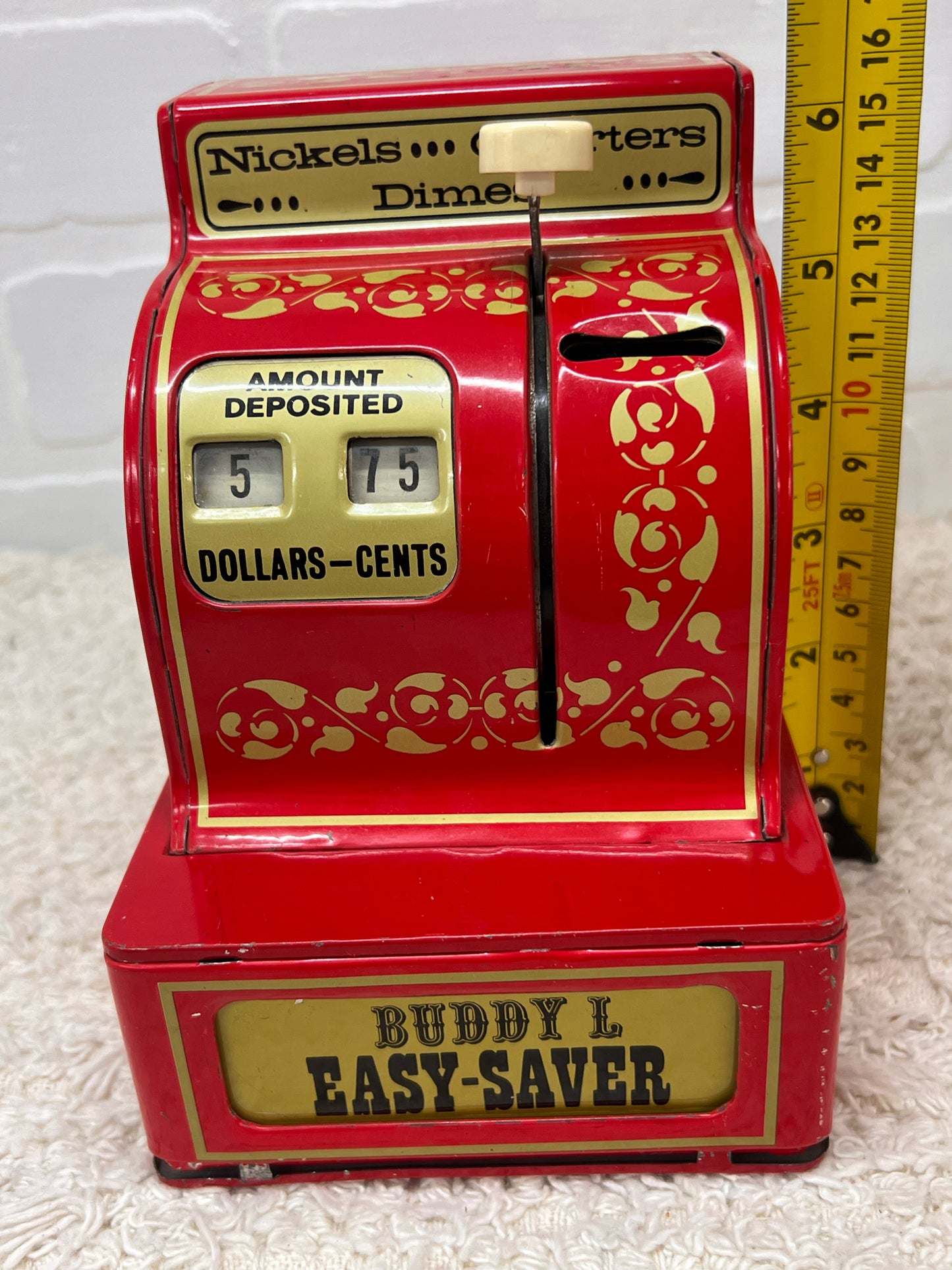 Red Metal. Buddy L Easy-Saver 1970's Cash Register Shaped Coin Bank
