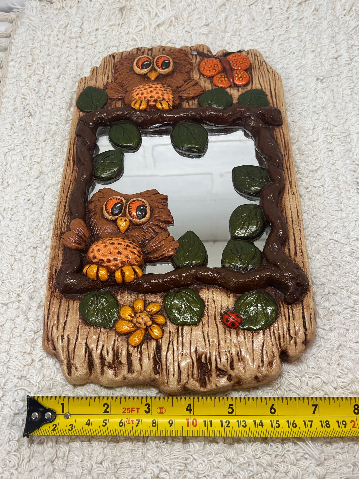 Vintage Ceramic Owl  Mirror 1970's 1980's EUC
