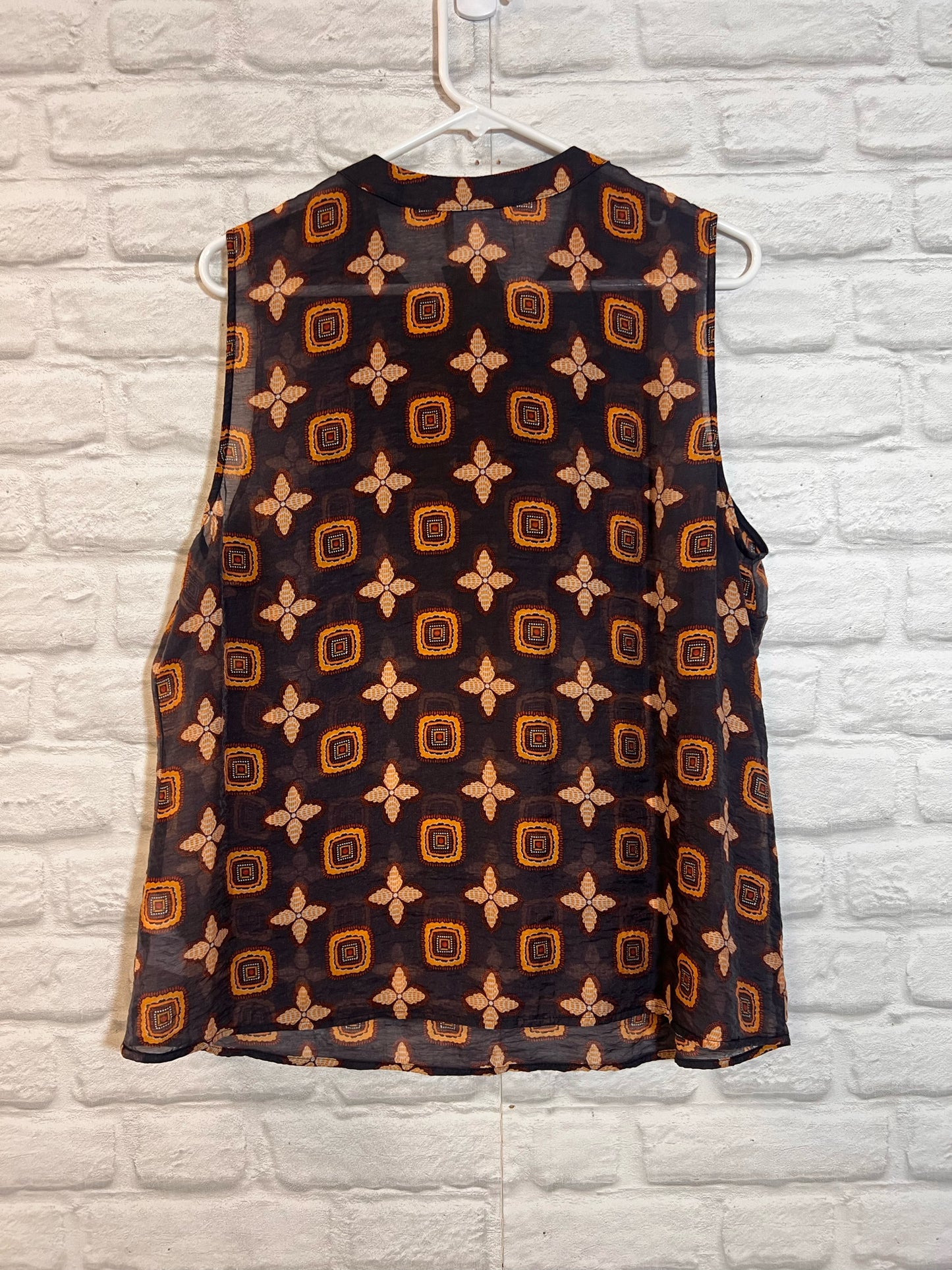 Size L CAbi Front Pleated Semi- Sheer Tank Blouse