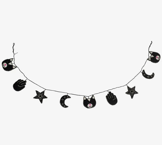 Lakhays Collection Handmade Black Cat Felted Wool Garland