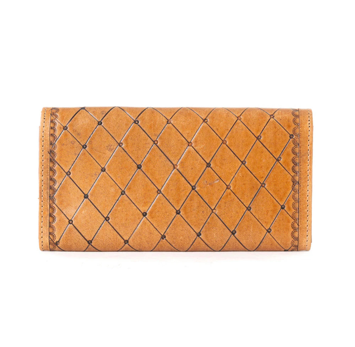 Myra Bag Brown Leather Garden Wallet – Women’s Genuine Leather Wallet with Embossed Floral Motif, 8"x4", Western Boho Clutch Style