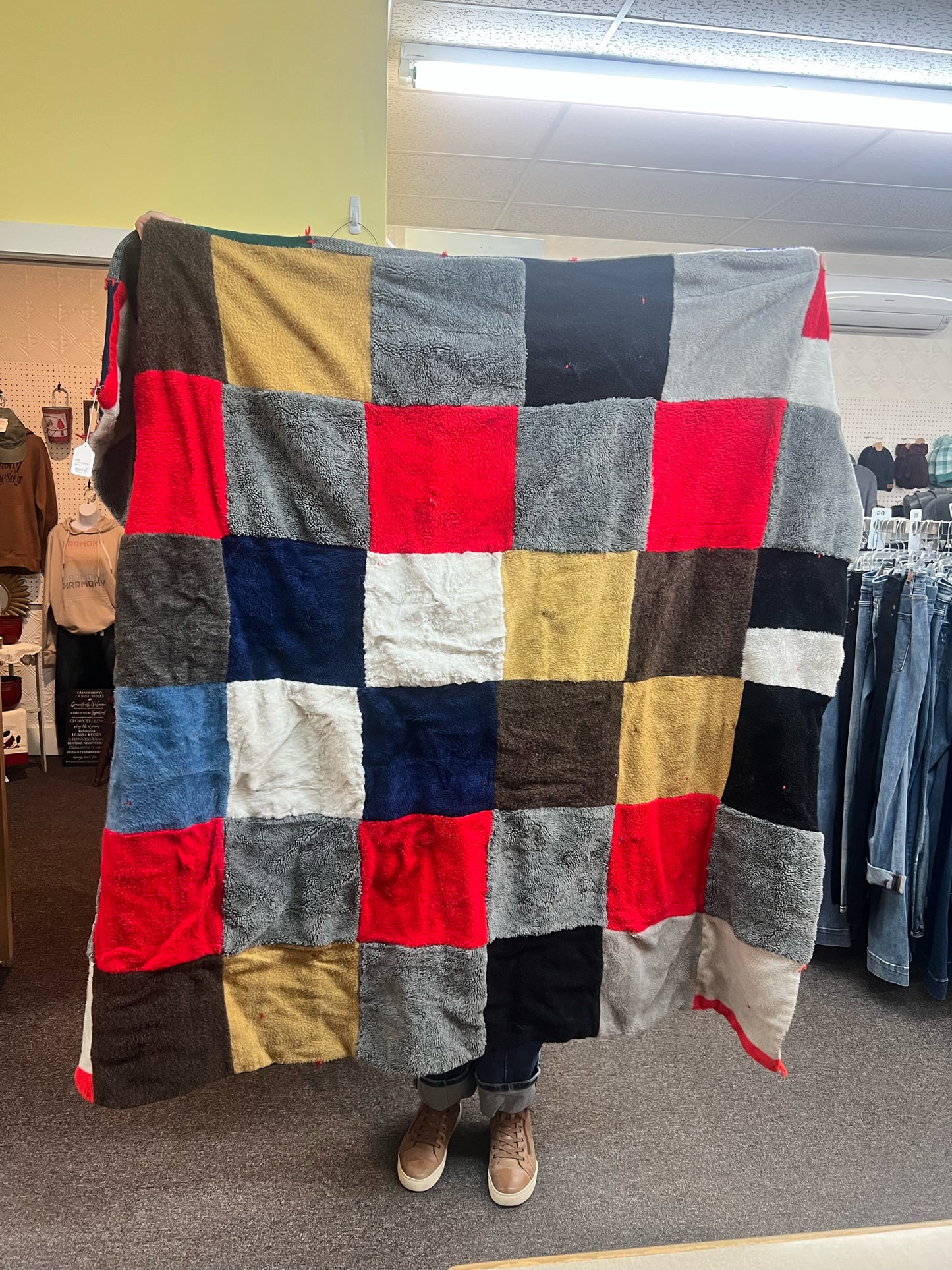 Vintage yarn tied patchwork quilt/throw