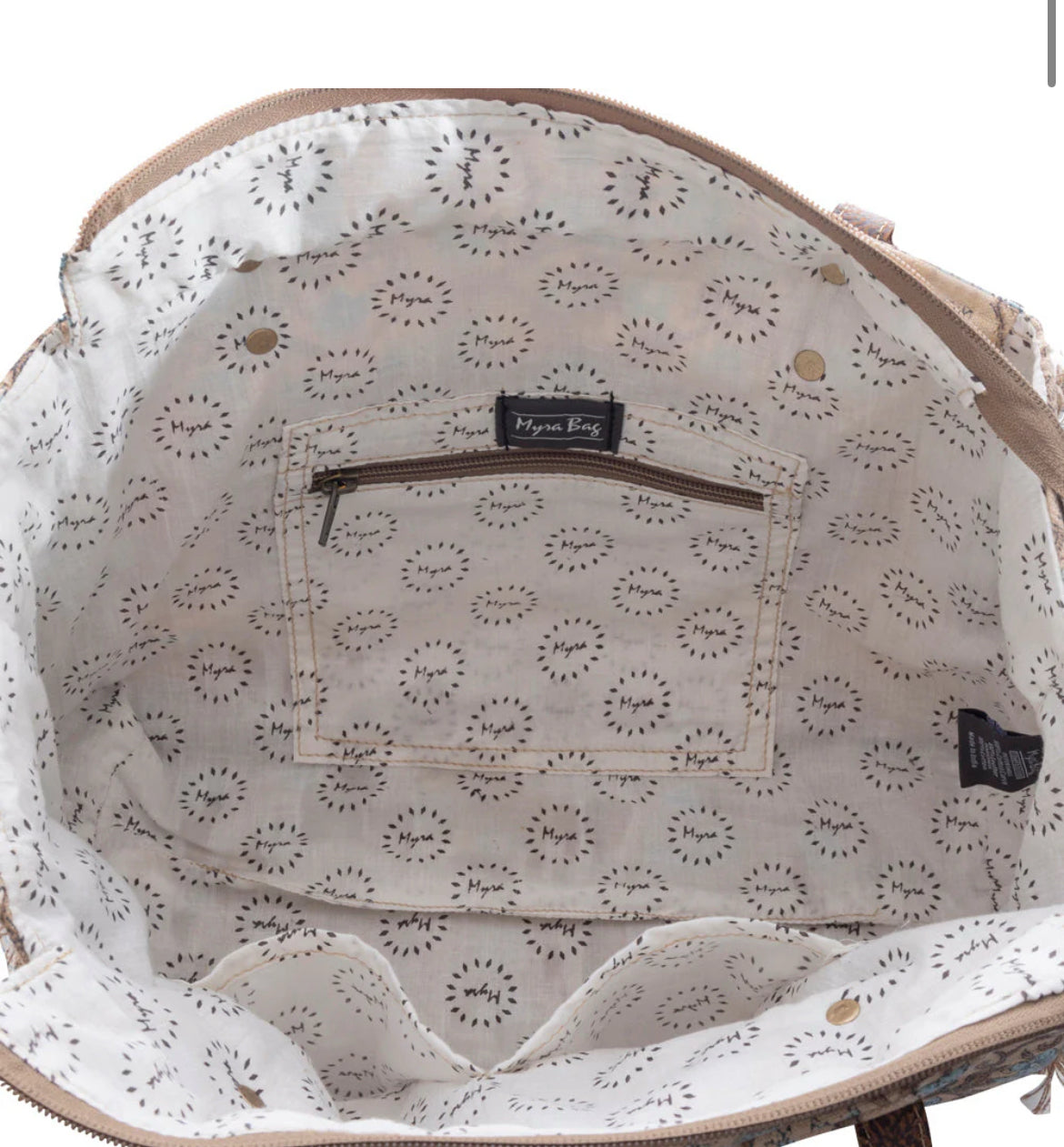 Myra Bag San Ysidro Falls Small Tote Bag – Floral Canvas & Leather Handbag with Frayed Edges and Zipper Pocket, 14"x10", Women’s Boho Everyday Bag