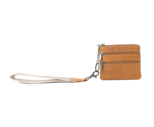 Myra Bag Canyon Breeze Leather Credit Card Holder in Canyon Clay – Women’s Western Genuine Leather Wallet with Zipper Compartments & Woven Wristlet, 4.5"x3.75"