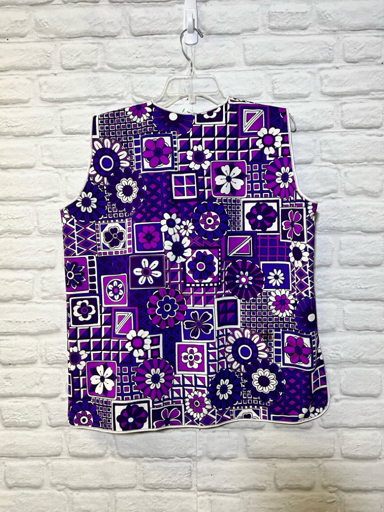Handmade vintage vest in purple flower power print