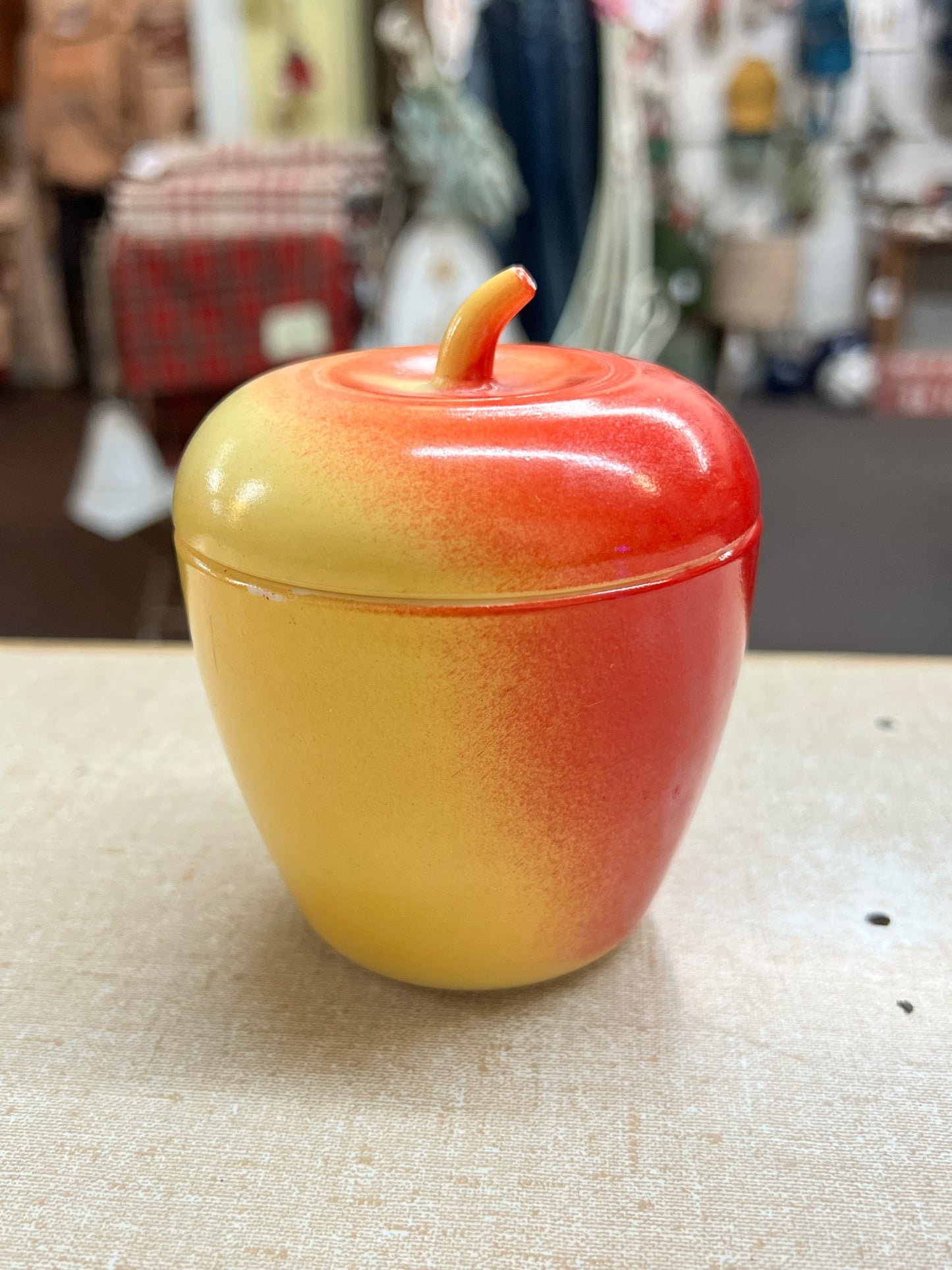 Hazel Atlas apple shaped lidded jam jar