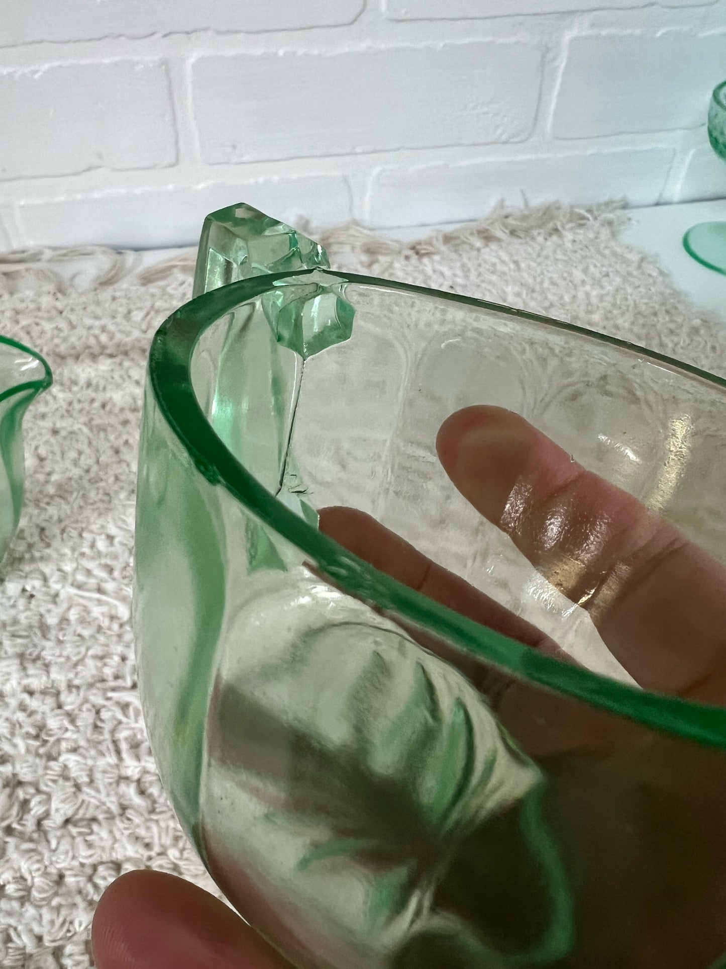 Vintage uranium glass cream and sugar set