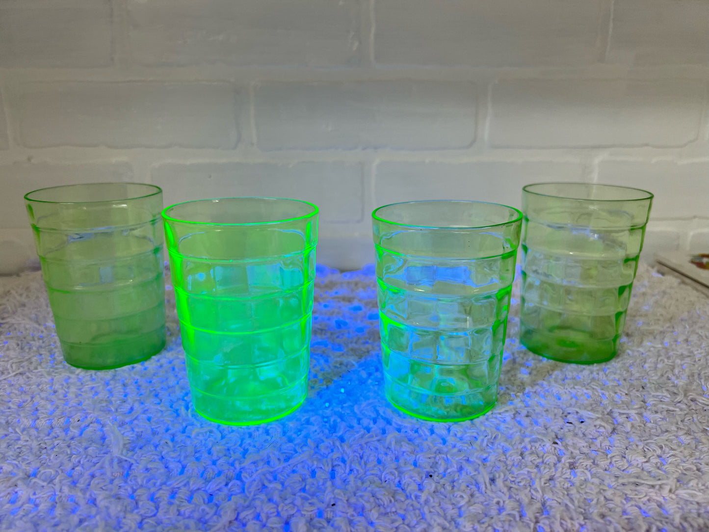 Uranium glass set - four 4" juice glasses - green
