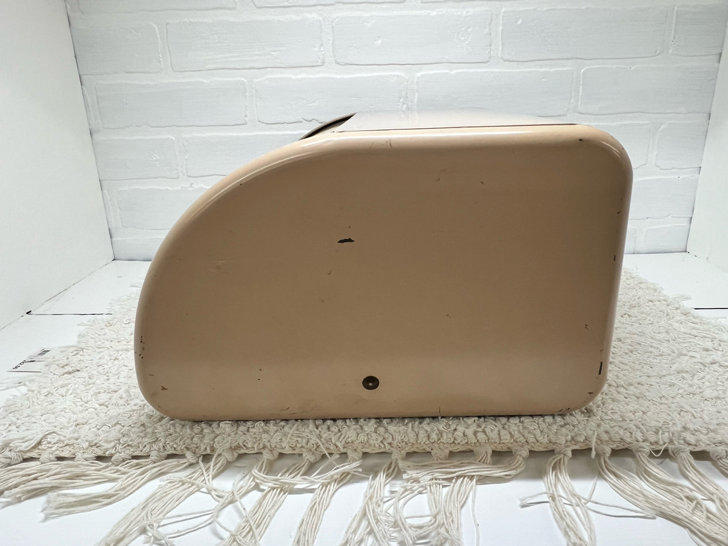 Ransburg light pink hand painted MCM bread box
