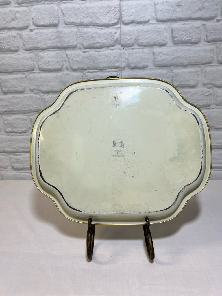 Vintage floral tollware metal tray