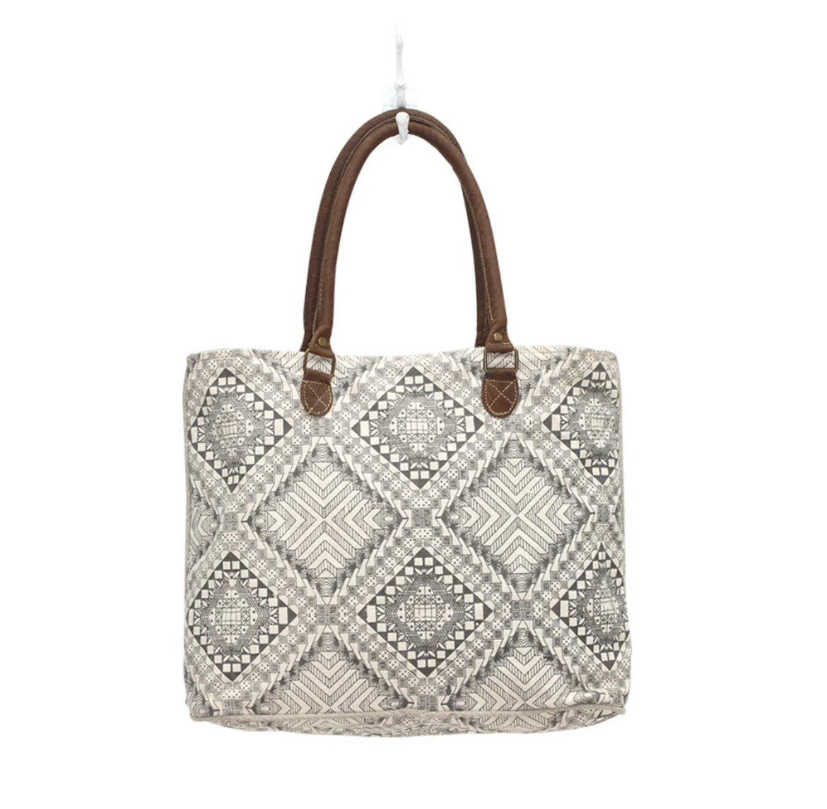 Myra Bag Artisan Canvas Tote Bag – Women’s Large Canvas & Genuine Leather Handbag with Zipper Top, 18"x13", Everyday Work & Travel Tote