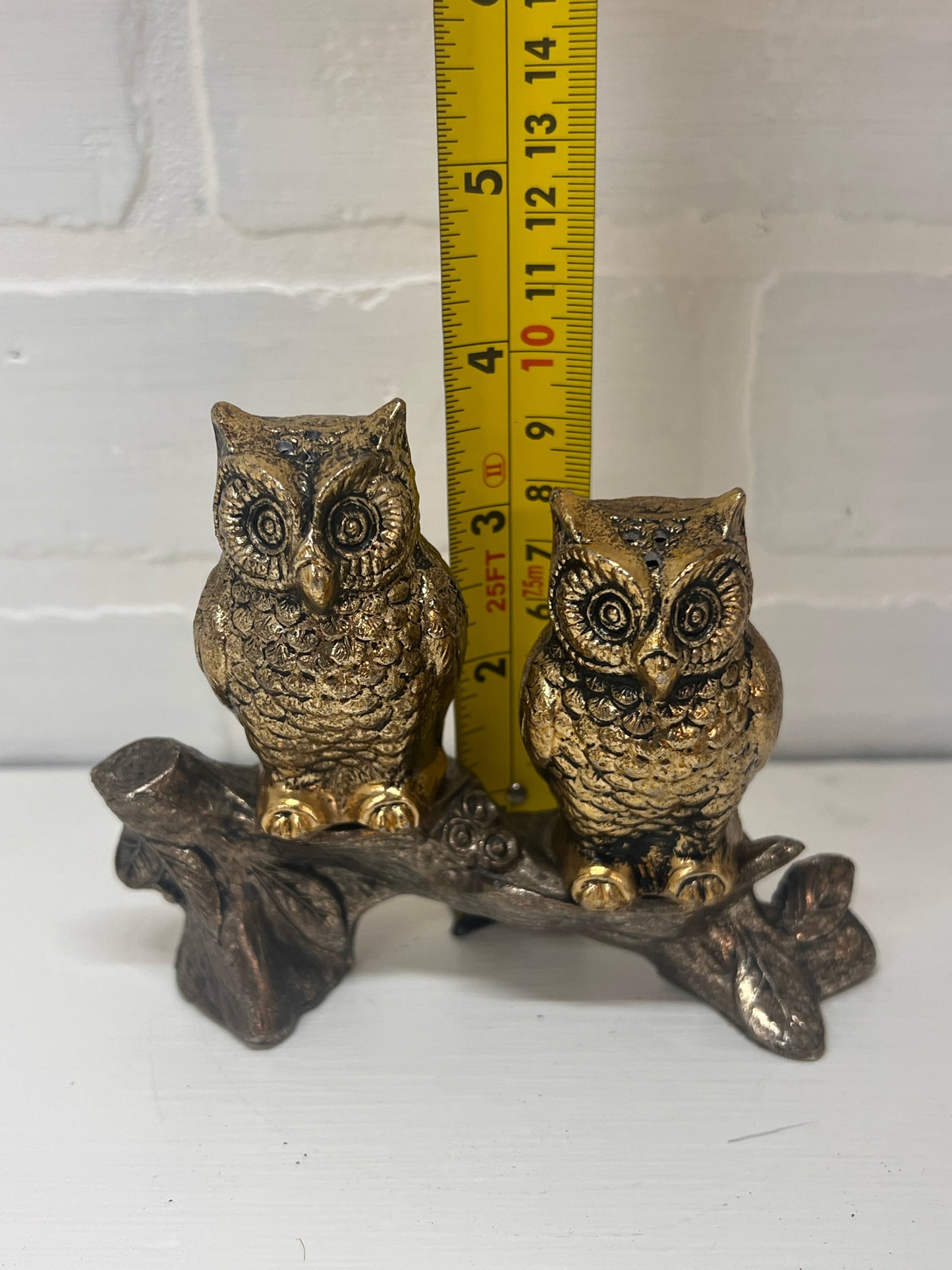 Vintage Metal Owls on Branch Salt & Pepper Set