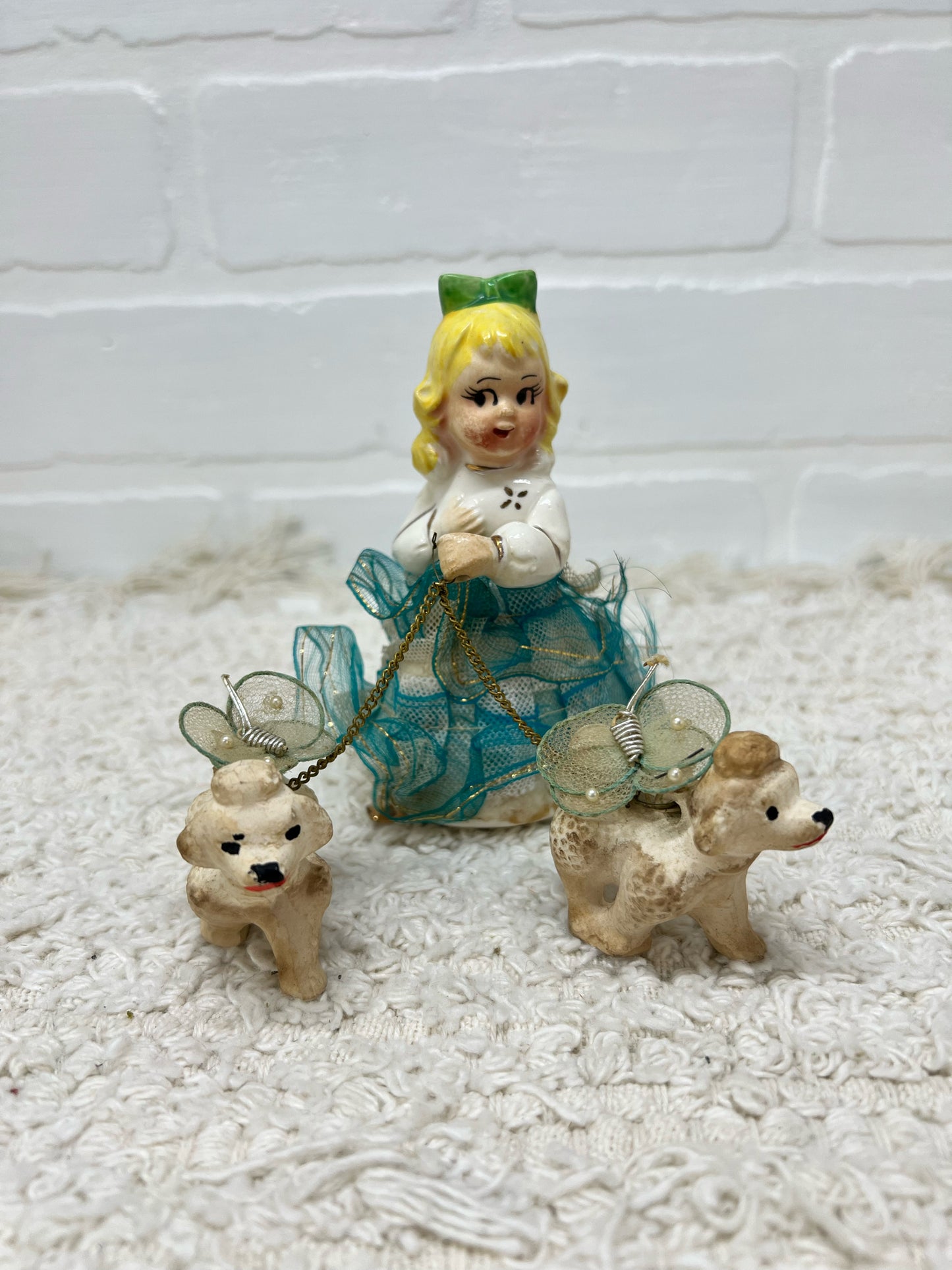 Vintage figurine- girl walking two fairy poodles