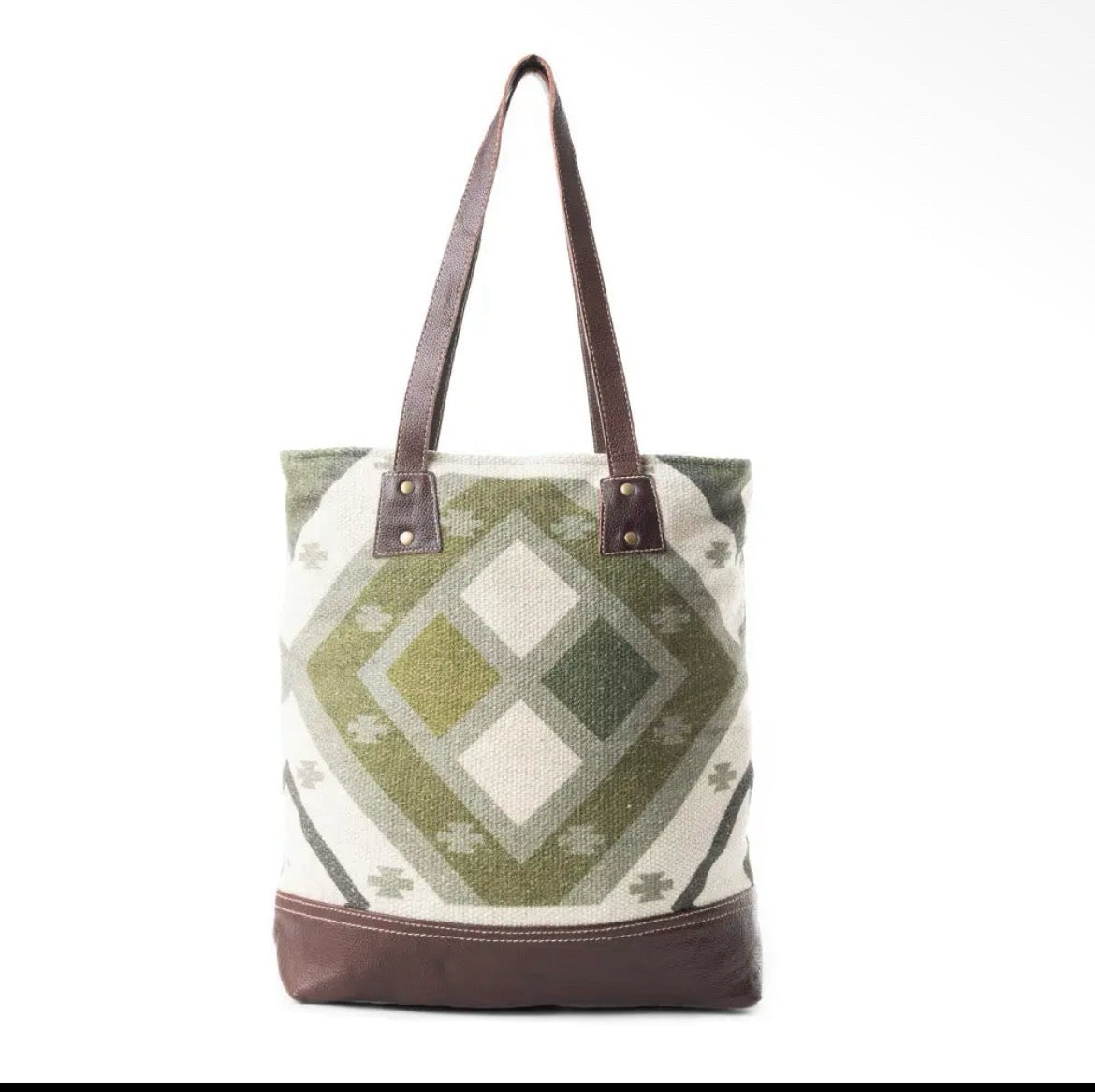 Myra Bag Handwoven Cotton & Leather Checkered Tote Bag