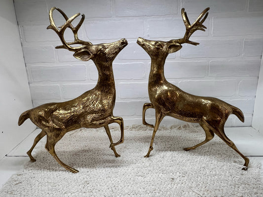 Vintage Pair of Brass Deer - Large