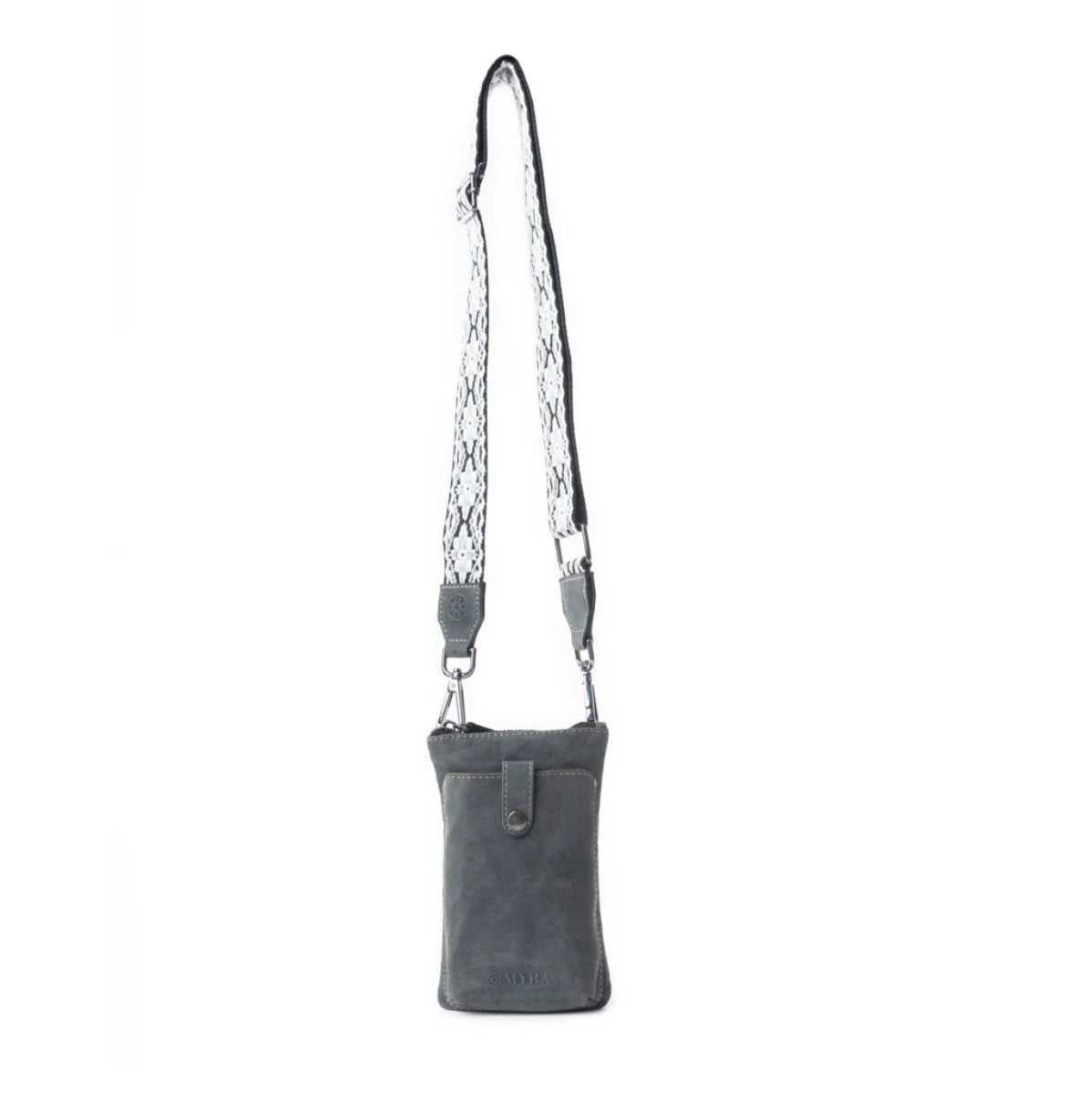 Myra Bag Saguaro Scout Leather Crossbody Bag in Black – Compact Genuine Leather Messenger with Woven Canvas Strap, 7"x4.75", Women’s Southwestern Travel Bag