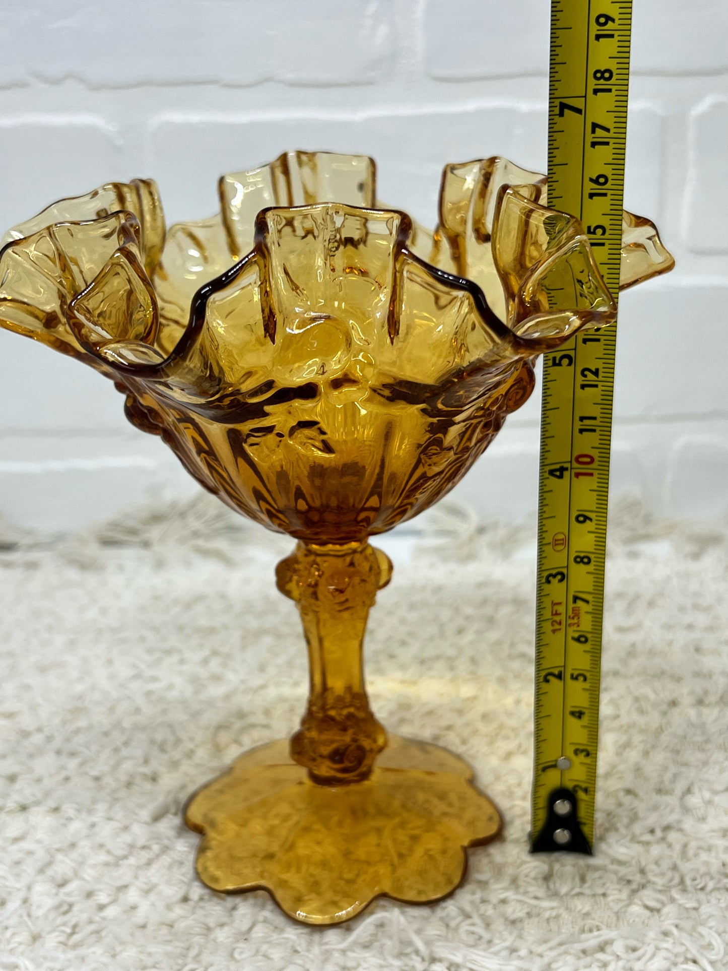 Fenton Compote Dish - Frilly Amber Glass