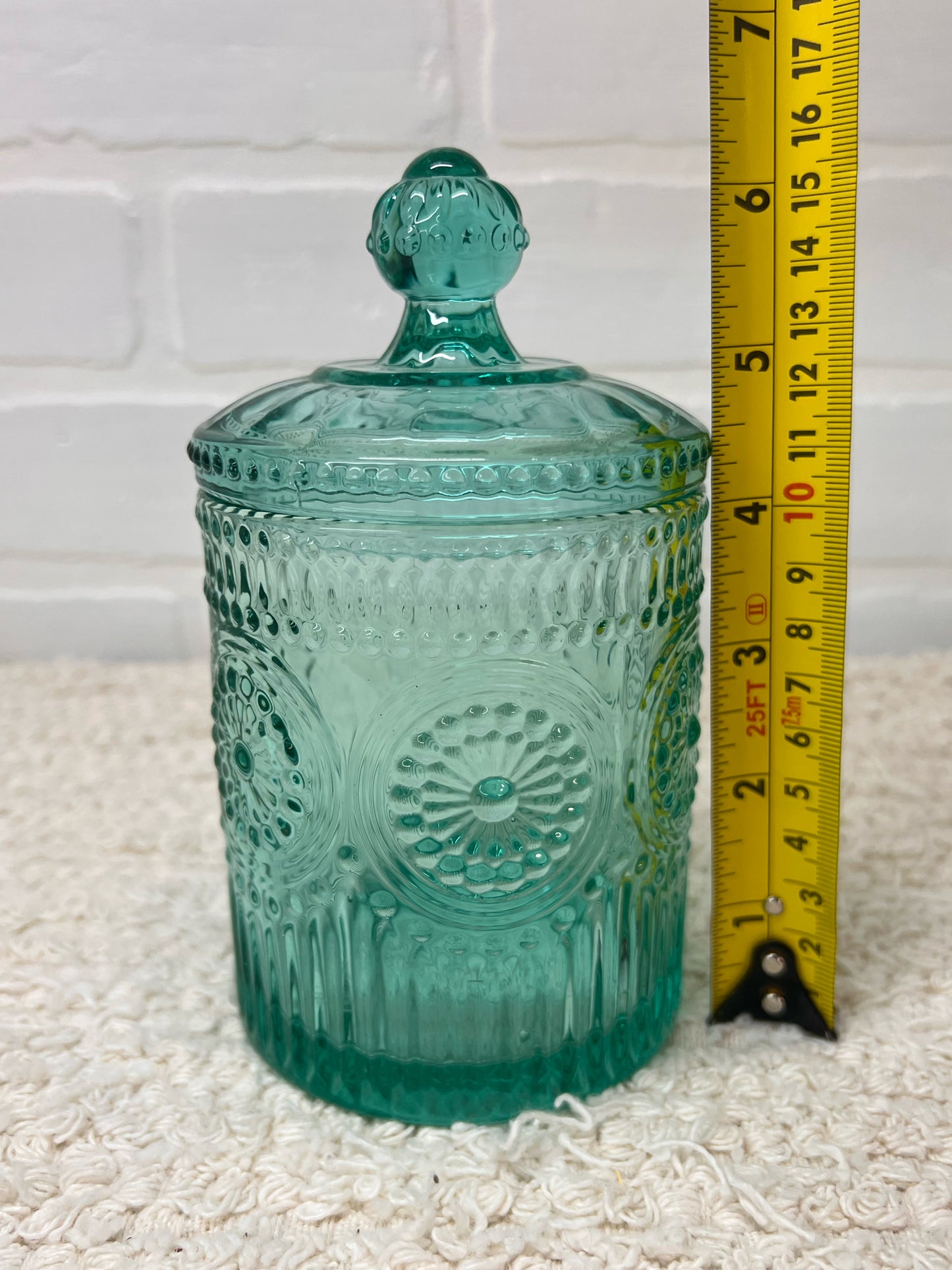 Pioneer Woman Adeline Glass Lidded Jar in Teal