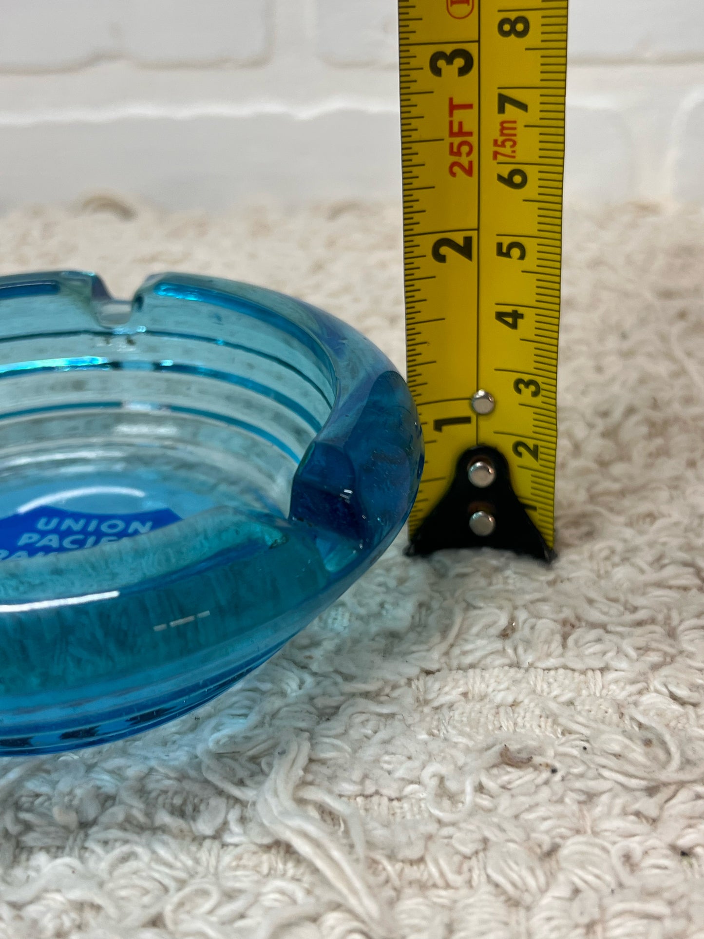 Vintage Union Pacific Railroad Blue Glass Shield Design Ashtray Circa 1960's
