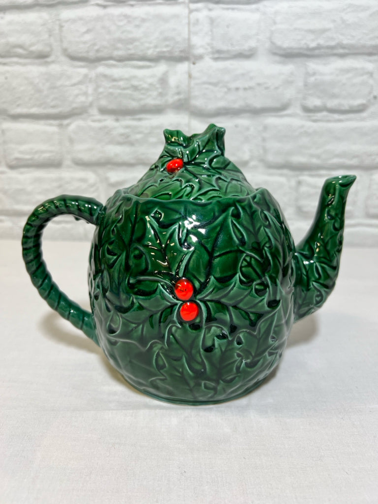 Lefton holly Christmas teapot, vintage