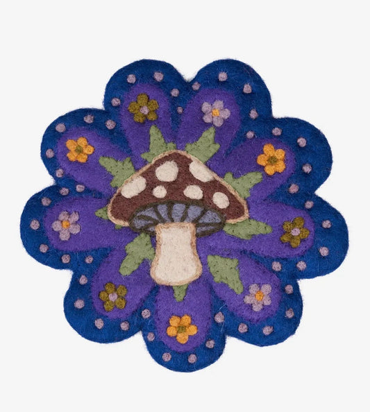 Felted Wool Mushroom Trivet - Handmade in Nepal - Two Colors to Choose From!