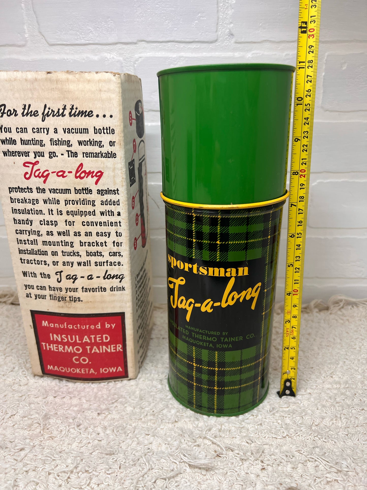 Sportsman Tag-a-long Green Plaid Thermos Container