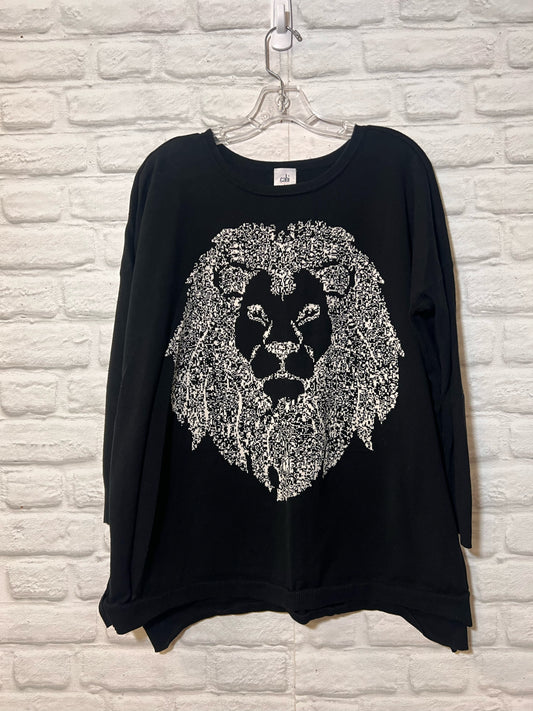 Size L CAbi Black & White Cotton Lion Sweater