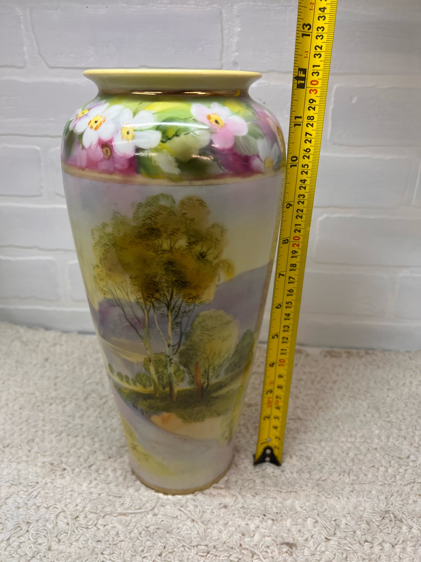 Nippon Hand Painted 12" Vase - Spring Blossom and Scenery