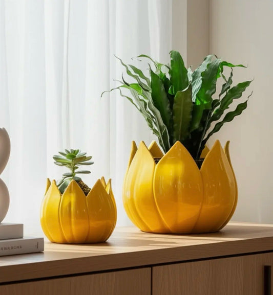 Ceramic Petal Flower Planter Pot – Yellow or Purple, 5" & 7" Sizes