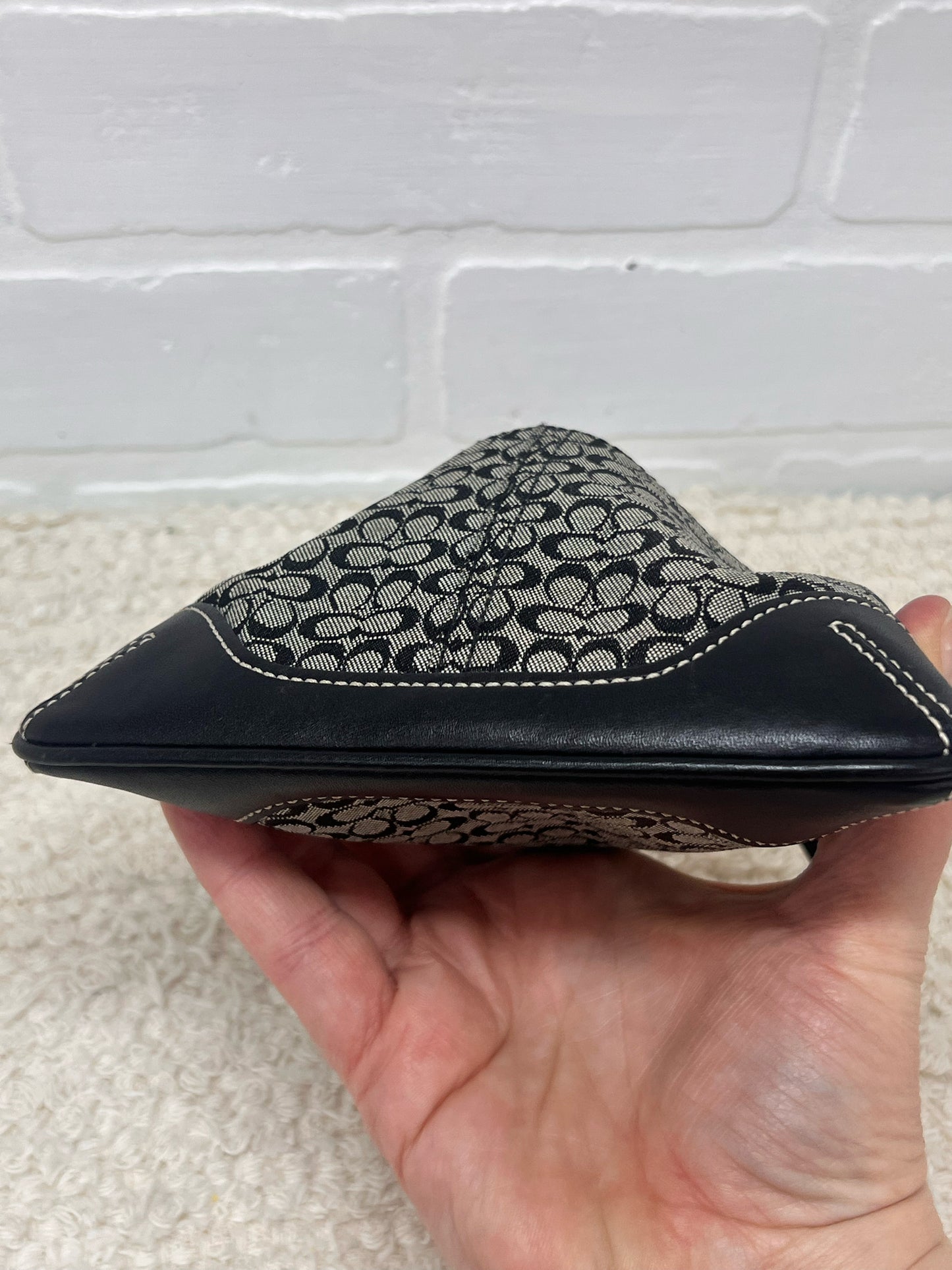 Coach C Logo Canvas & Leather Wristlet in Black