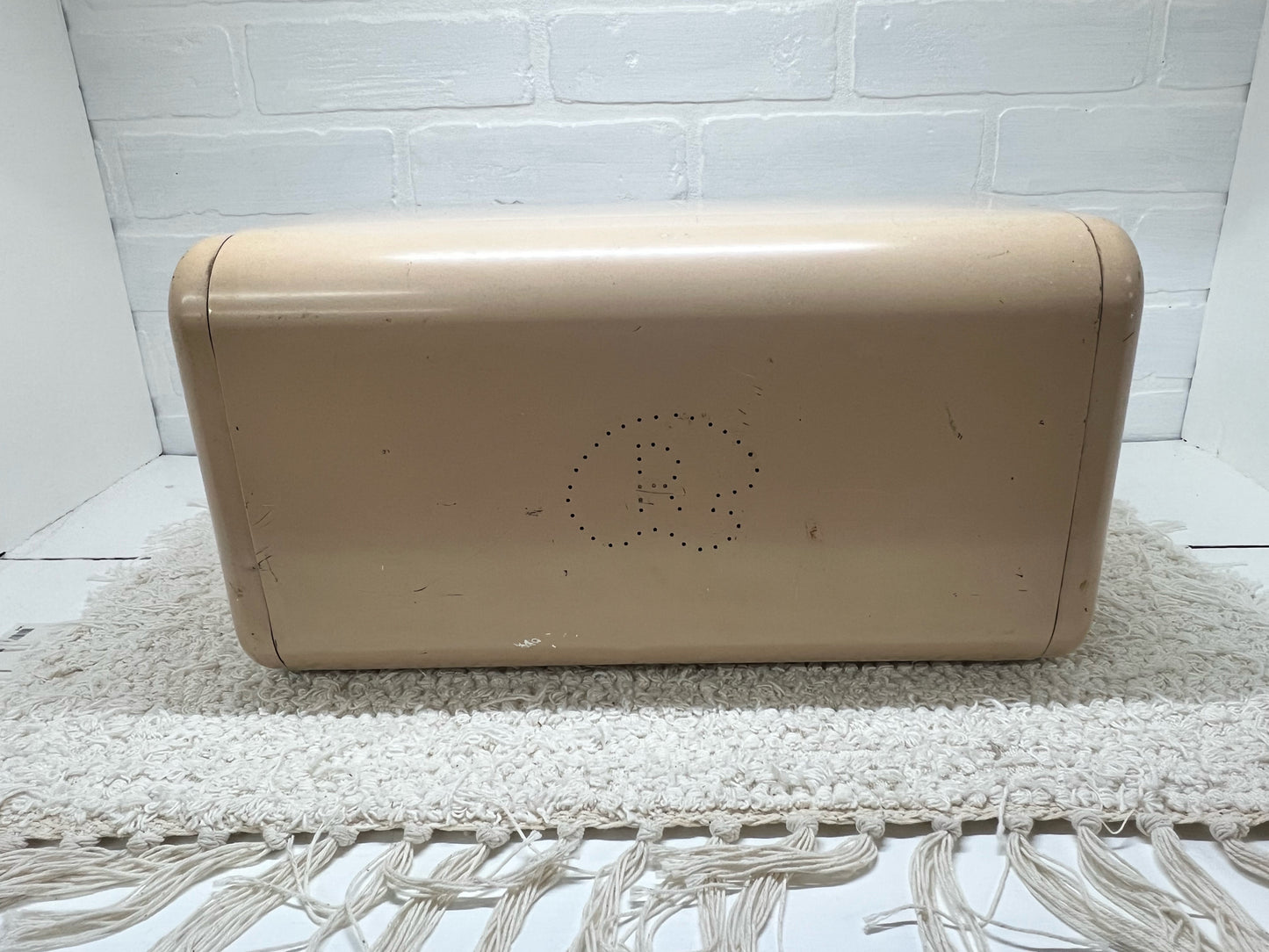 Ransburg light pink hand painted MCM bread box