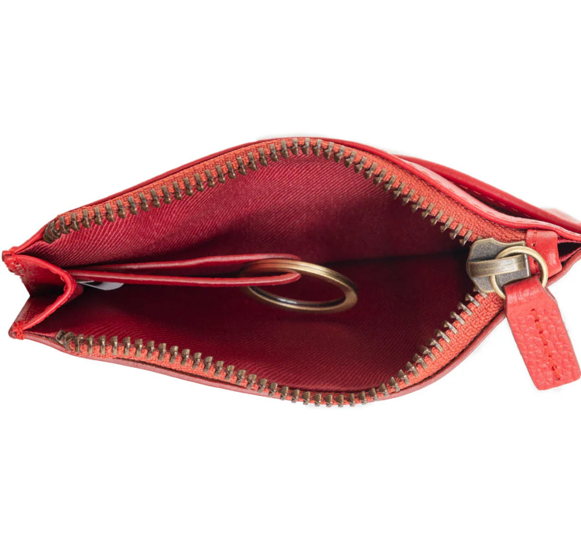 Myra Bag Bloom on the Range Credit Card Wallet in Scarlet – Women’s Embossed Floral Genuine Leather Wallet with Card Slots & Zippered Compartment, 5.5"x3.5"