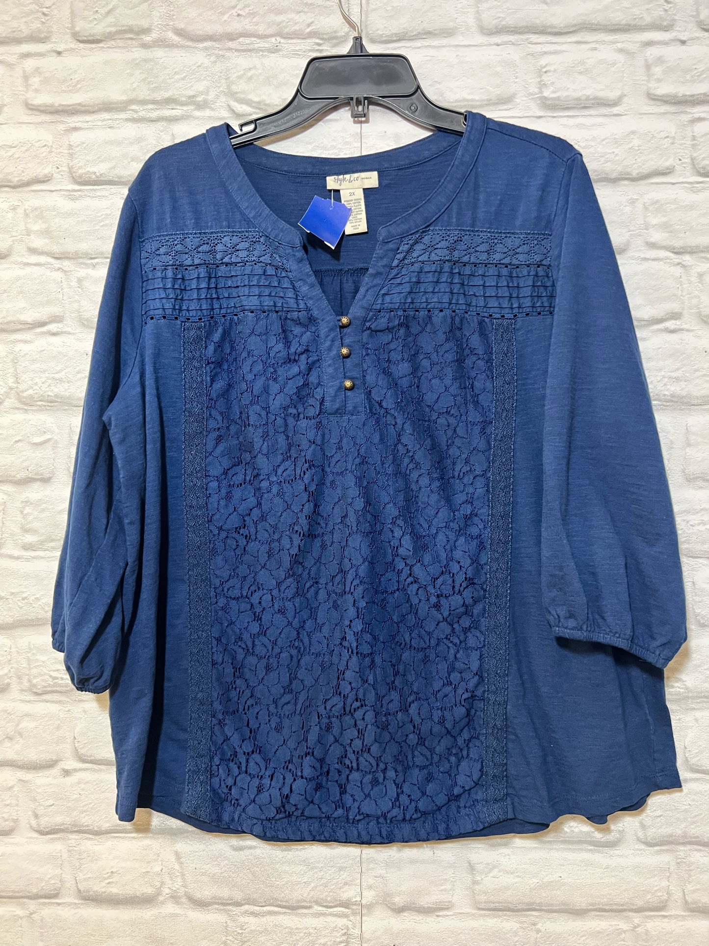 Size 2X Style & Co. blue lace front top