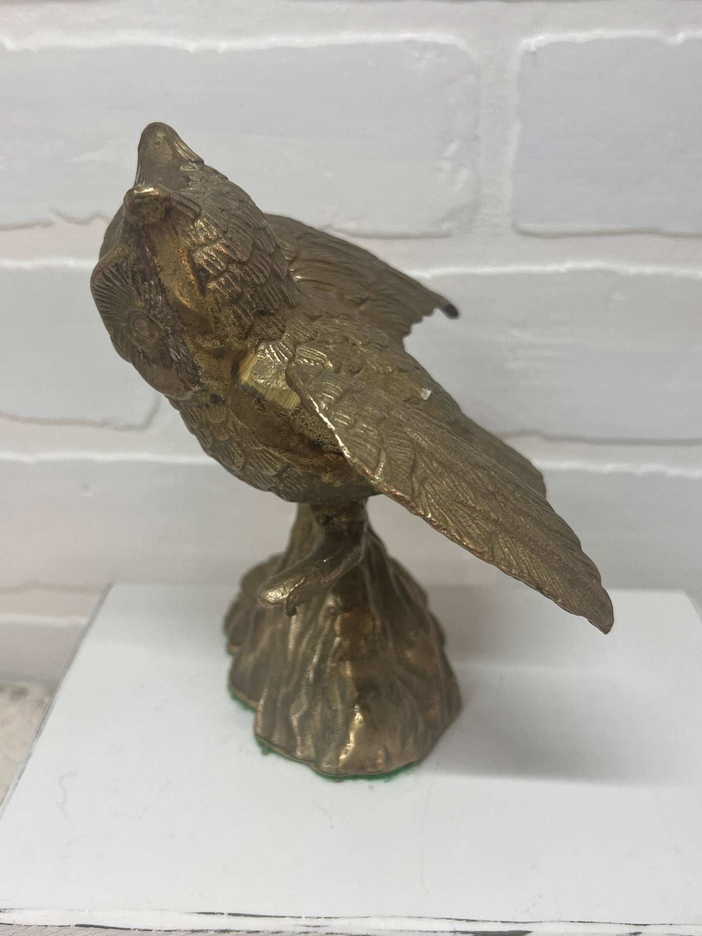 Vintage Brass Owl Perched on Branch MCM