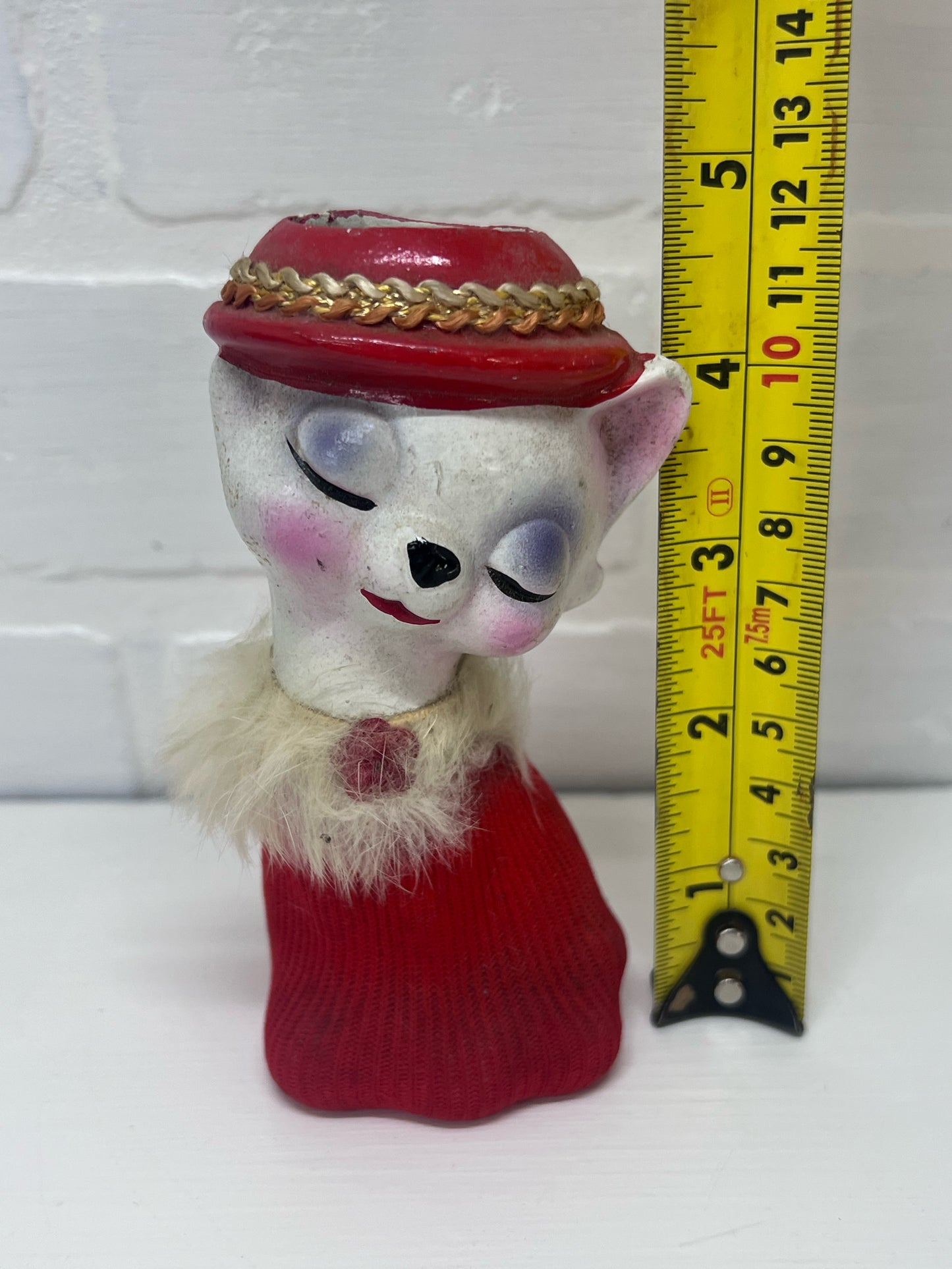 Vintage Kitschy Sweater Kitty Bud Vase in Red Sweater
