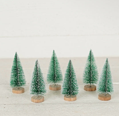 Set of Six Four-Inch Snowy Bottle Brush Trees