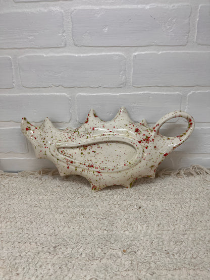 Vintage Ceramic Spatterware 1970's Holly Leaf Tray