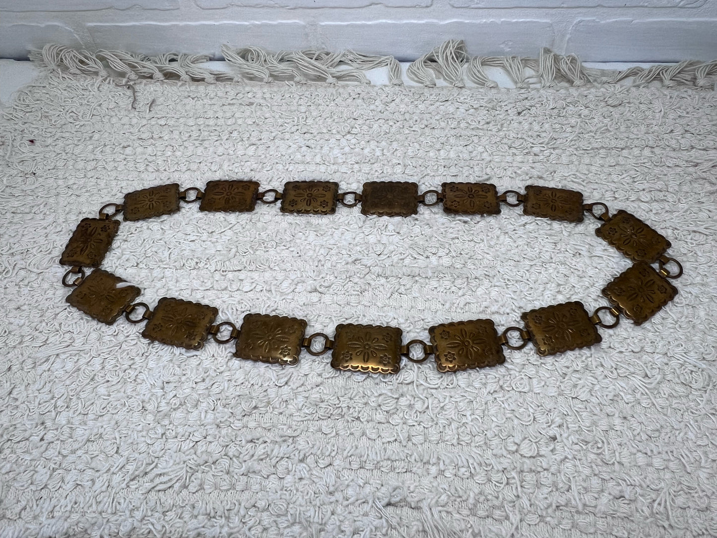 32" Copper Stamped Concho Belt Vintage 1970's