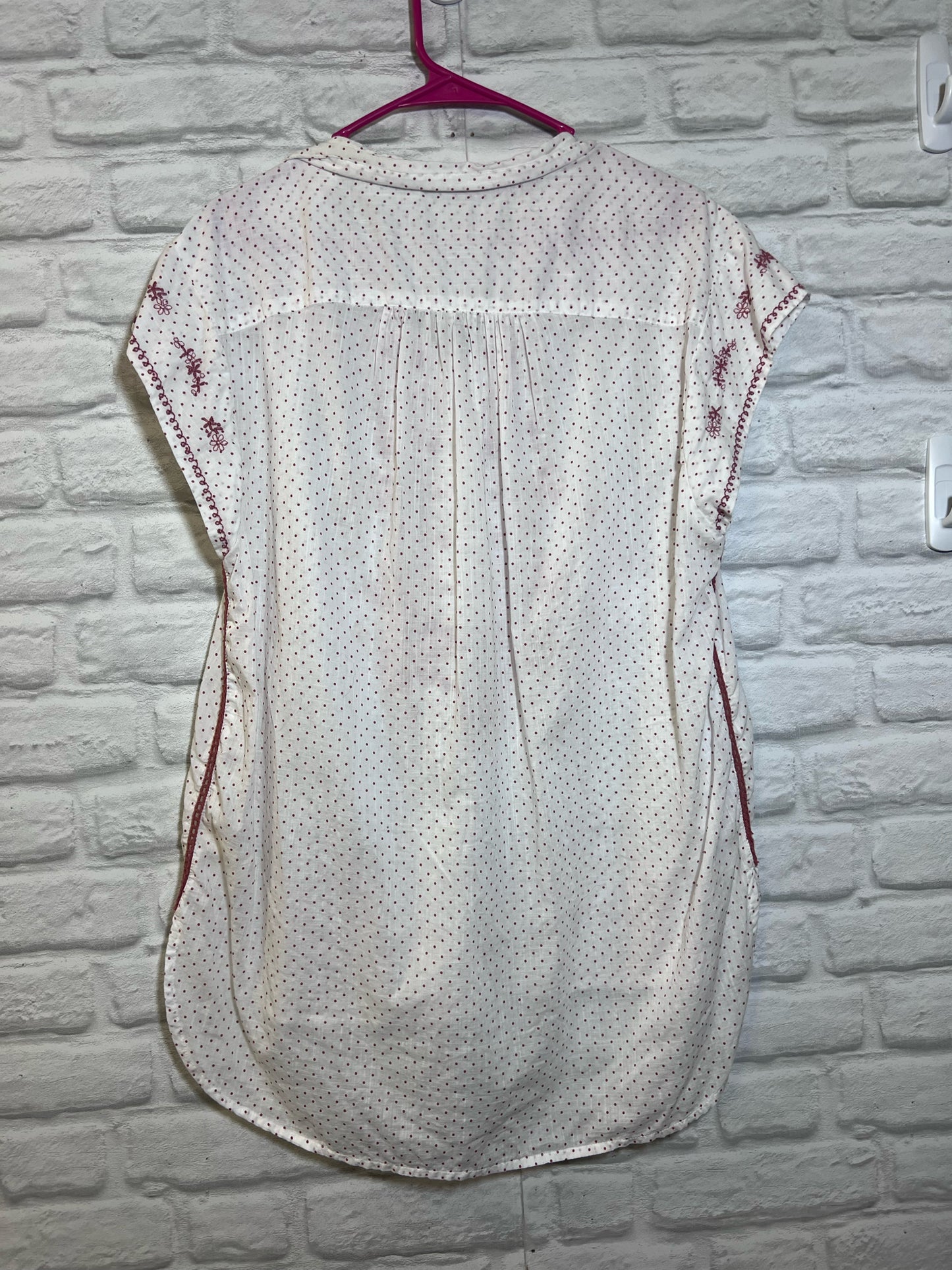 Size M Anthropologie Brown & White Dotted Embroidered Blouse