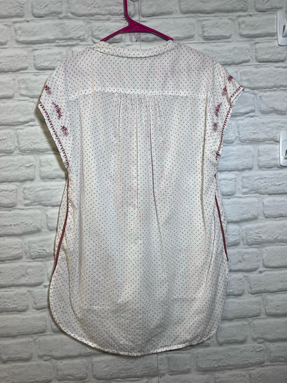 Size M Anthropologie Brown & White Dotted Embroidered Blouse