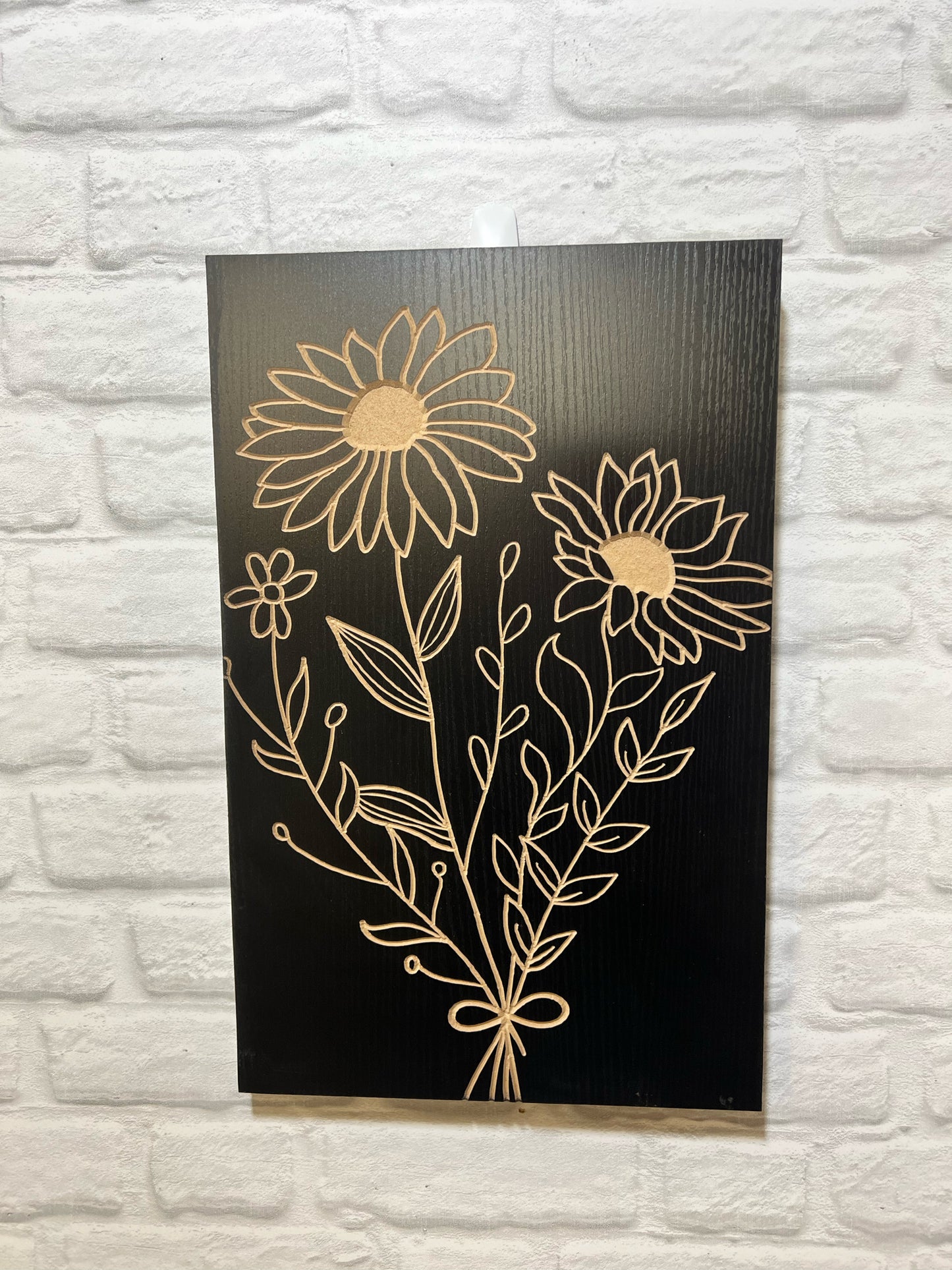 Black floral wood wall art