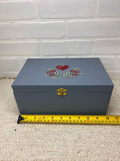 Vintage Blue Folk Art Painted Wood Box