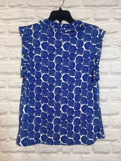 Size L Boden BLue & White Scallop Shell Pattern Cotton Blend Summer Blouse
