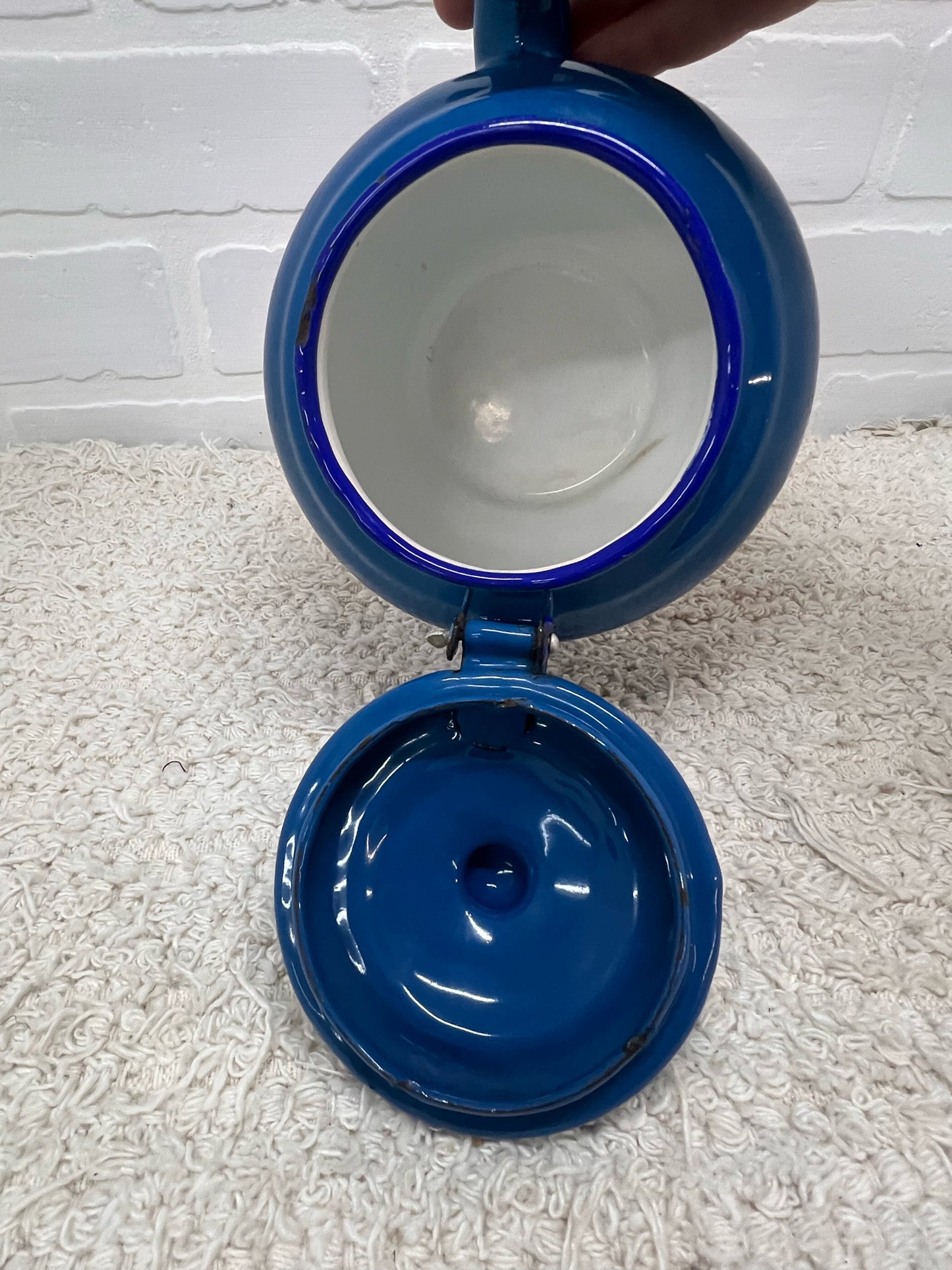 Vintage Blue Enamelware Teapot