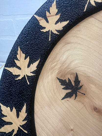 Japanese Wooden Bowl w/ Maple Leaf Detail