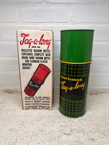 Sportsman Tag-a-long Green Plaid Thermos Container